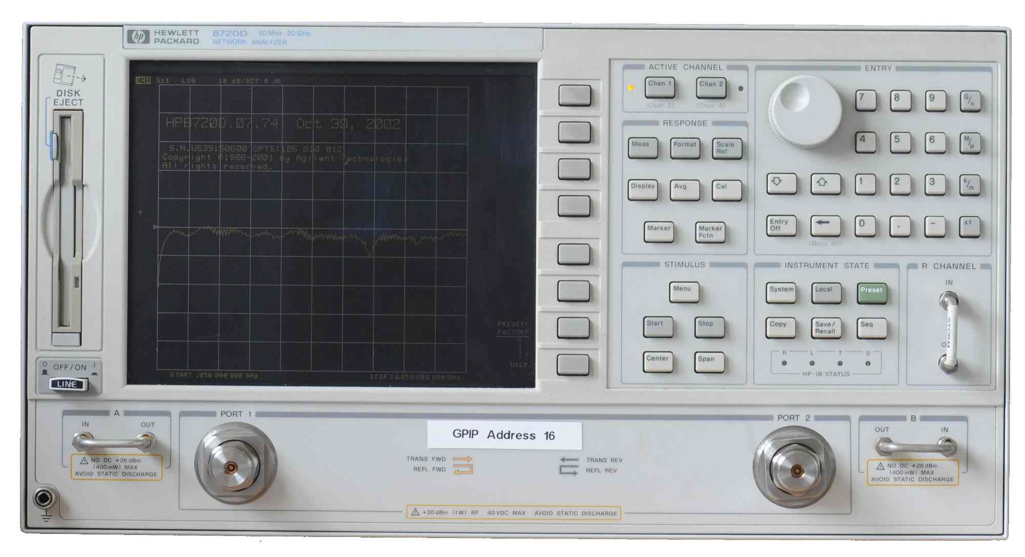 HP 8720D vector network analyzer, which requires a calibration kit, or cal-kit.