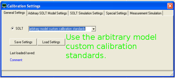 Arbitrary model calibration standards used when using Kirkby Microwave calibration kits with the VNWA