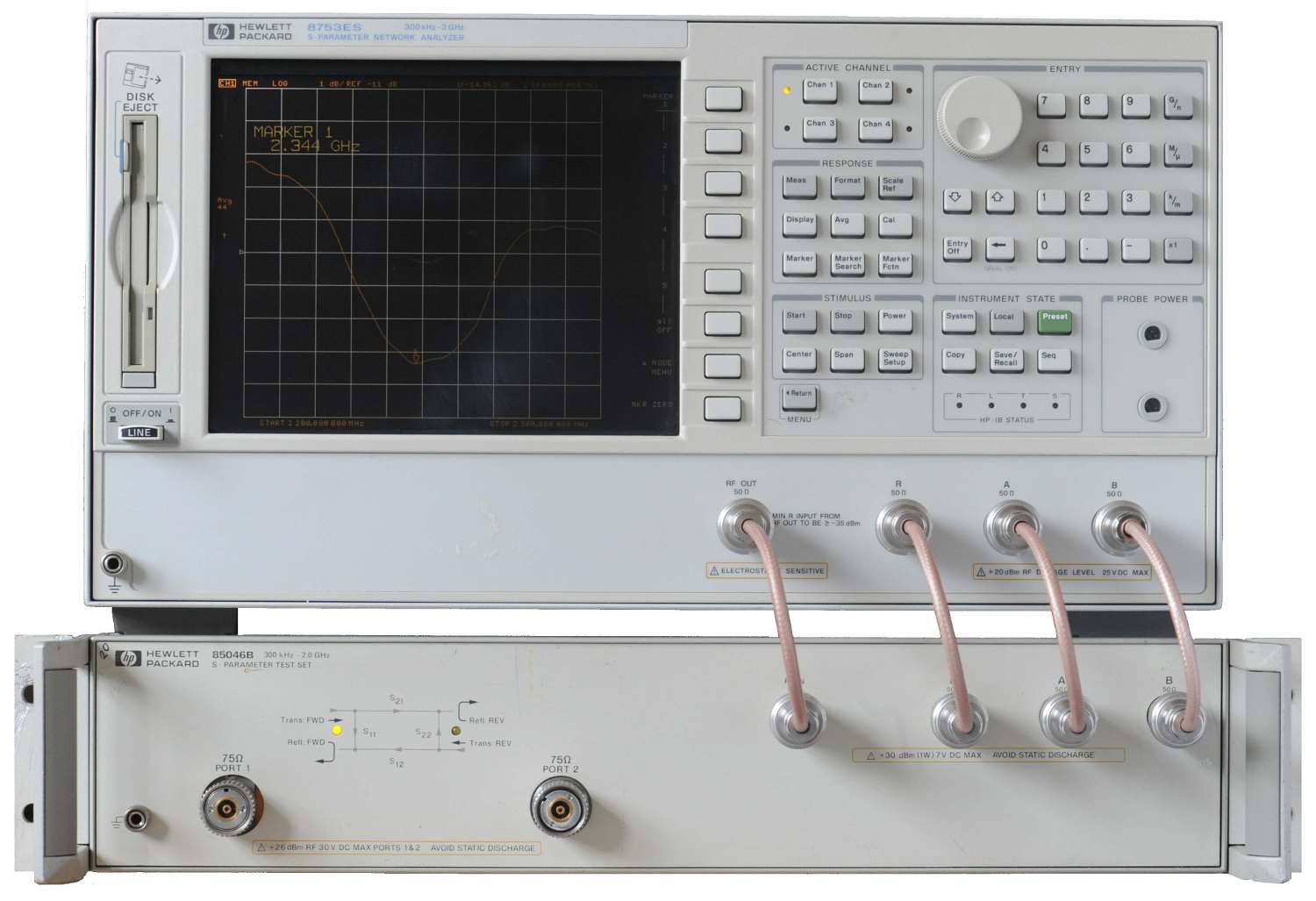 A vector network analyzer (VNA)